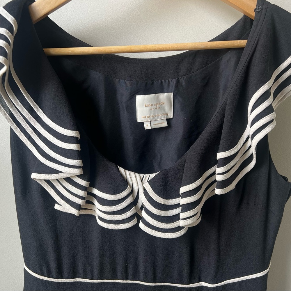 KATE SPADE Avery Ruffle Dress Silk Black White Luxury Babydoll Y2K Dressy 8 - Picture 4 of 7